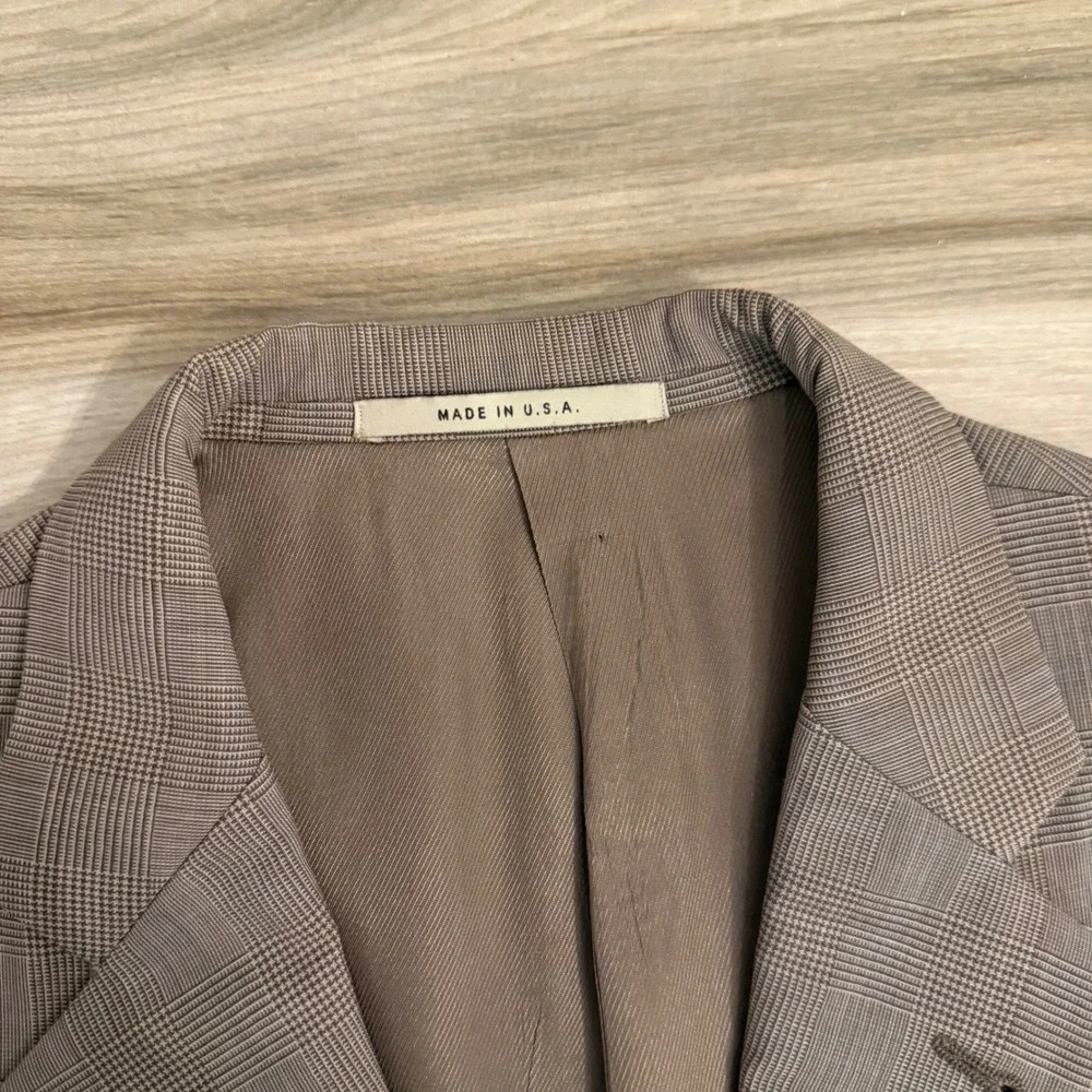 Burberry London Mens 42R Worsted Wool Blazer Tan Glen Plaid‎ Made in USA